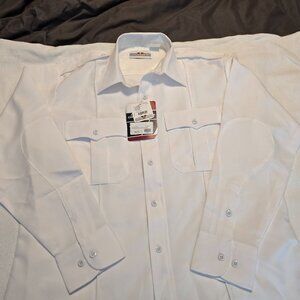 Flying Cross Mens White Command 16 Neck 32/33 Long Sleeve Shirt w Zipper 33W78Z